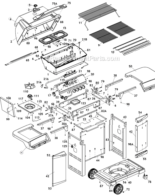 Page A Diagram and Parts List for 9955-74  Broil King Grill